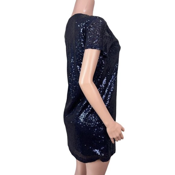 Lulus Navy Blue Sequin Short Sleeve V-Neck Shift Dress Women SZ XS - Picture 10 of 14